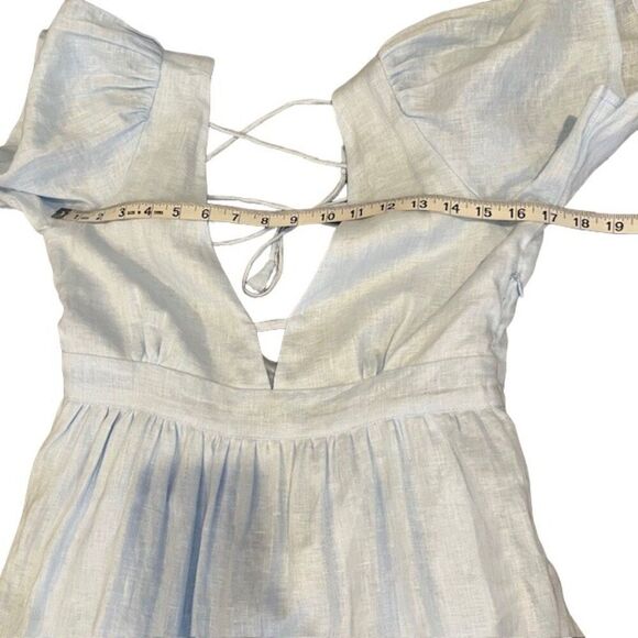 NWT LUSANA Linen Coco Lace Back Tiered Midi Sky Blue Lined Size 4 - Picture 10 of 13